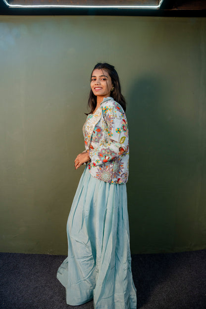 Sky Blue Indo-Western 3-Piece Set