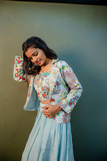 Sky Blue Indo-Western 3-Piece Set