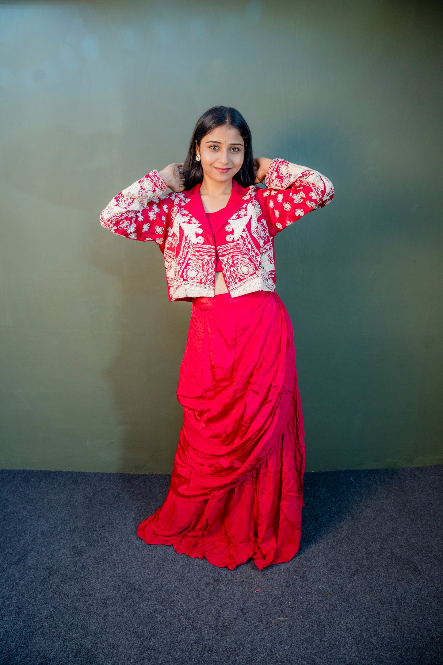 Rose Garnet Indo-Western 3-Piece Ensemble