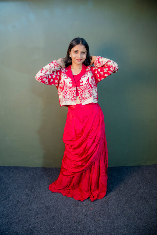 Rose Garnet Indo-Western 3-Piece Ensemble