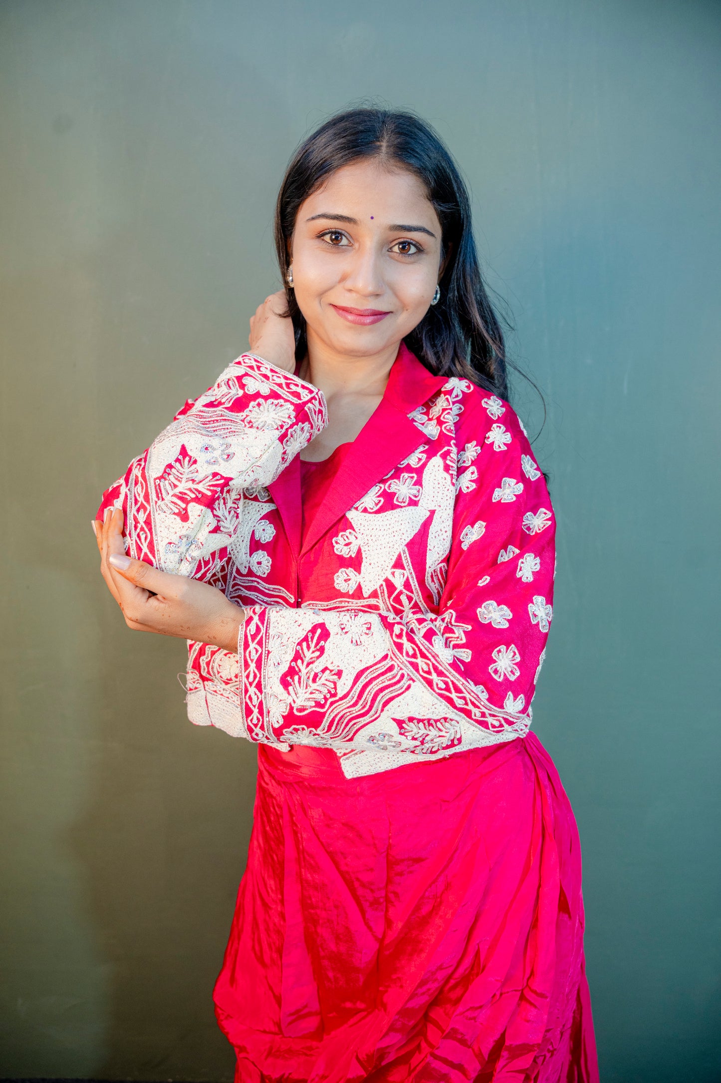 Rose Garnet Indo-Western 3-Piece Ensemble