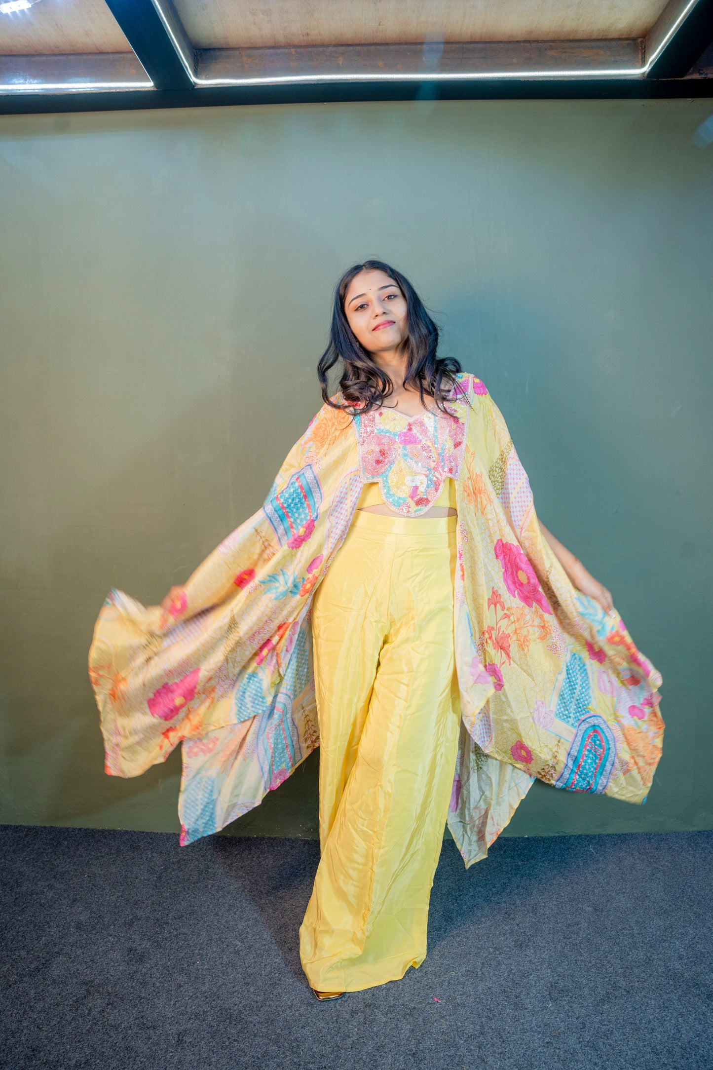 Sunlit Amber Indo-Western 3-Piece Ensemble