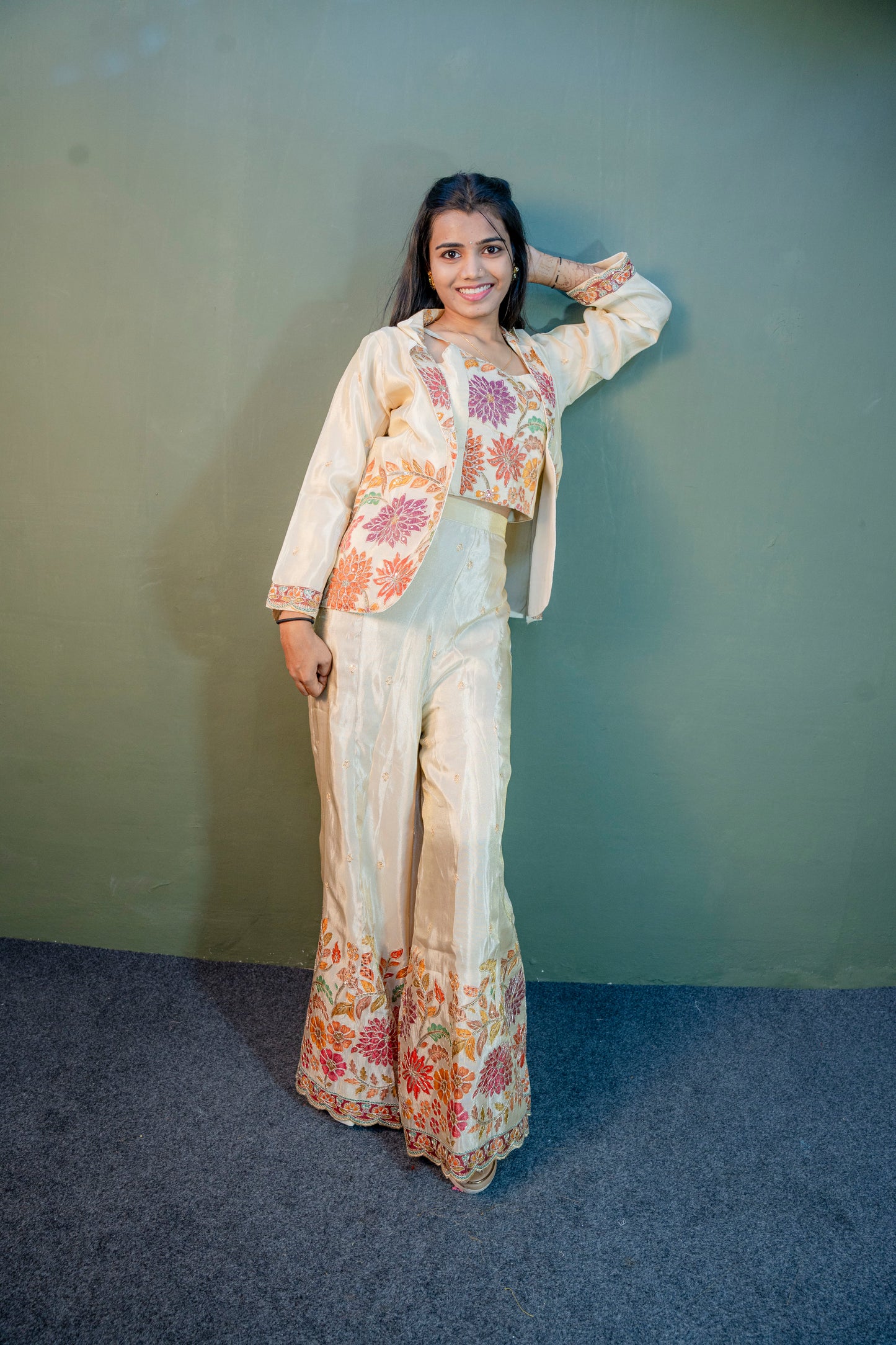 Ivory Glow Indo-Western 3-Piece Ensemble