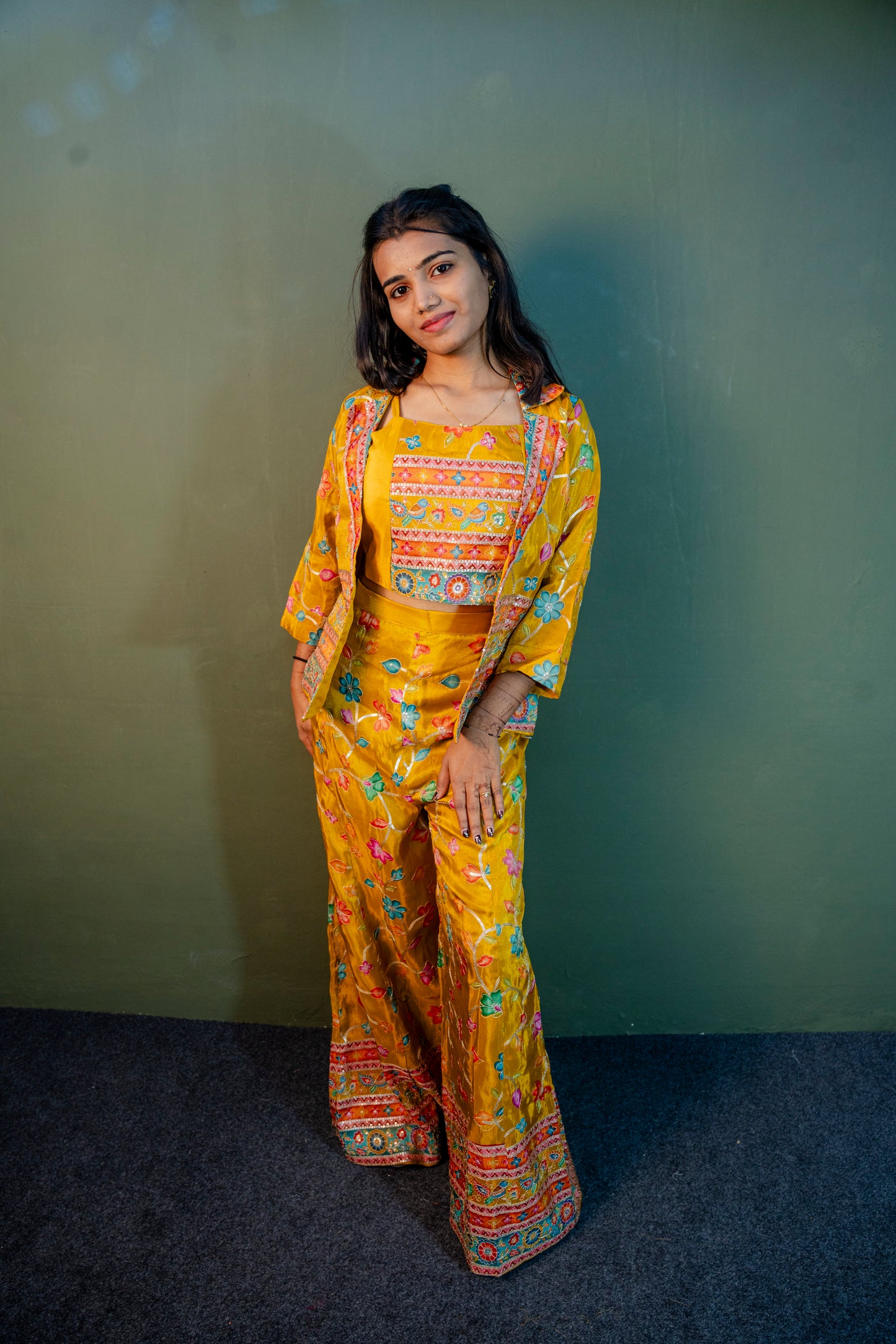 Golden Radiance Indo-Western 3-Piece Ensemble