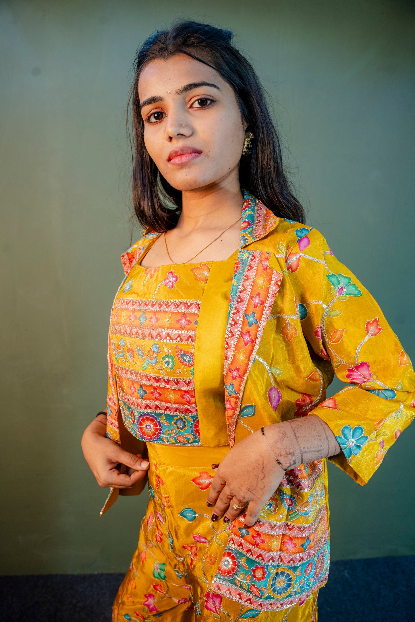 Golden Radiance Indo-Western 3-Piece Ensemble