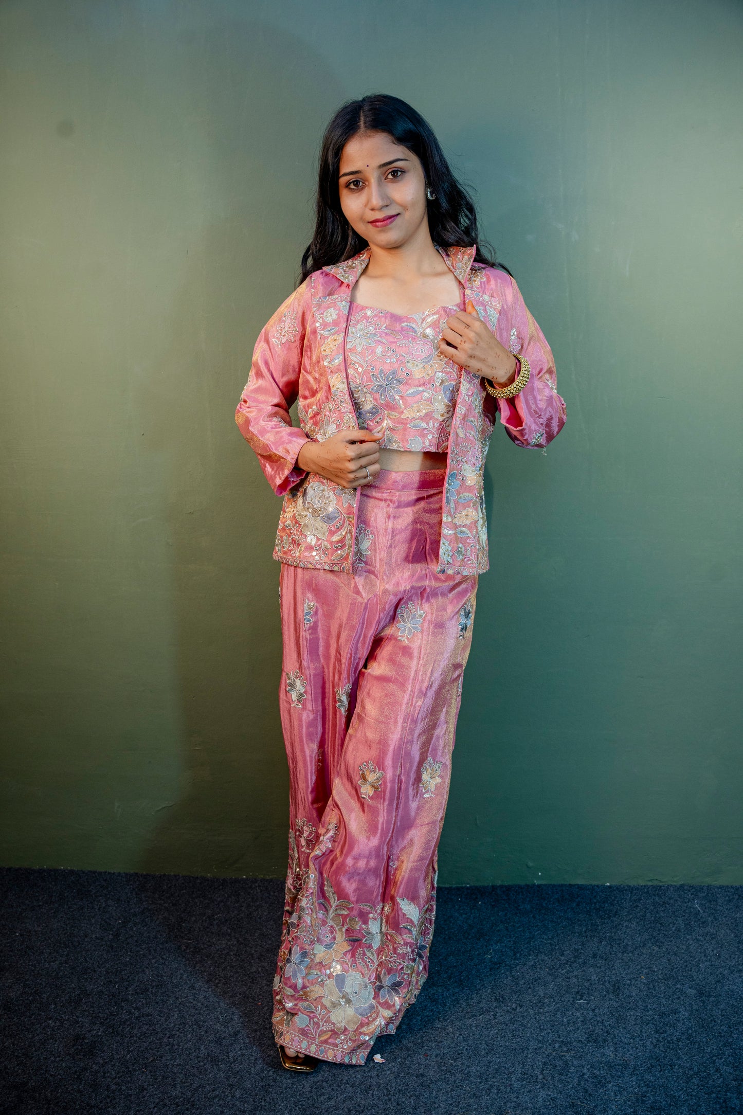 Soft Blush Elegance Indo-Western 3-Piece Set