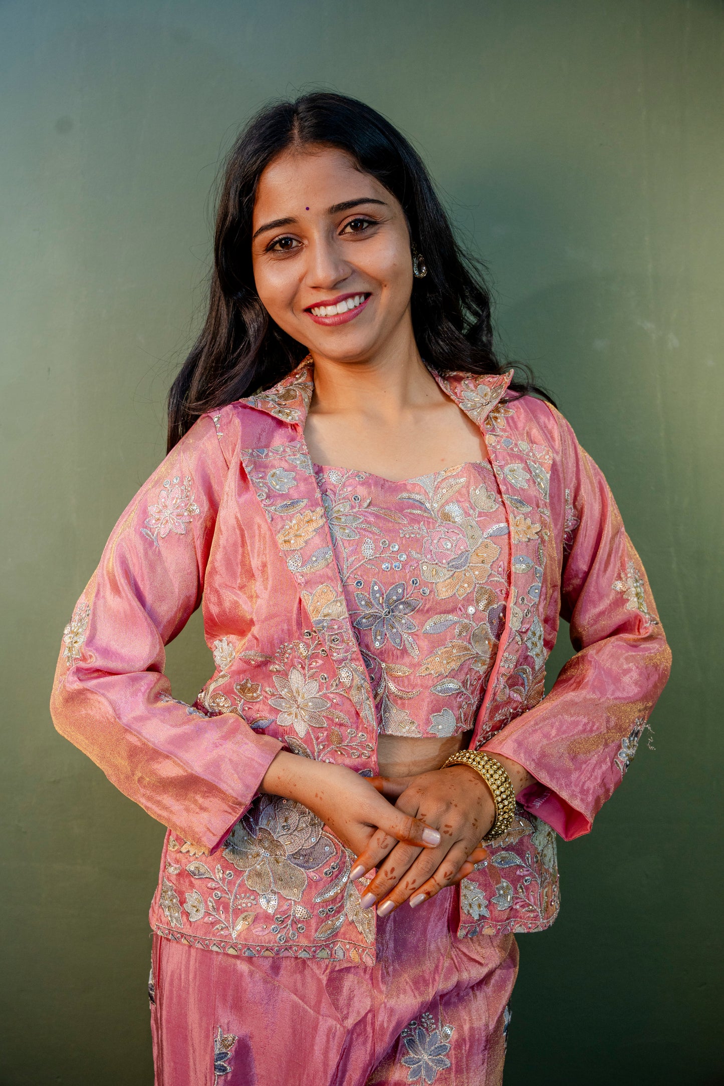 Soft Blush Elegance Indo-Western 3-Piece Set