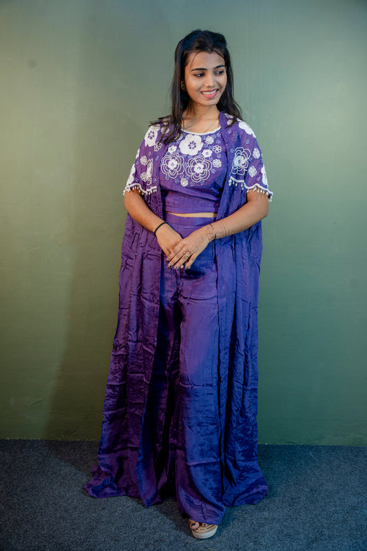 Royal Plum Indo-Western 3-Piece Ensemble