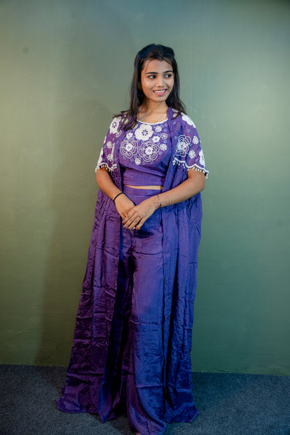 Royal Plum Indo-Western 3-Piece Ensemble