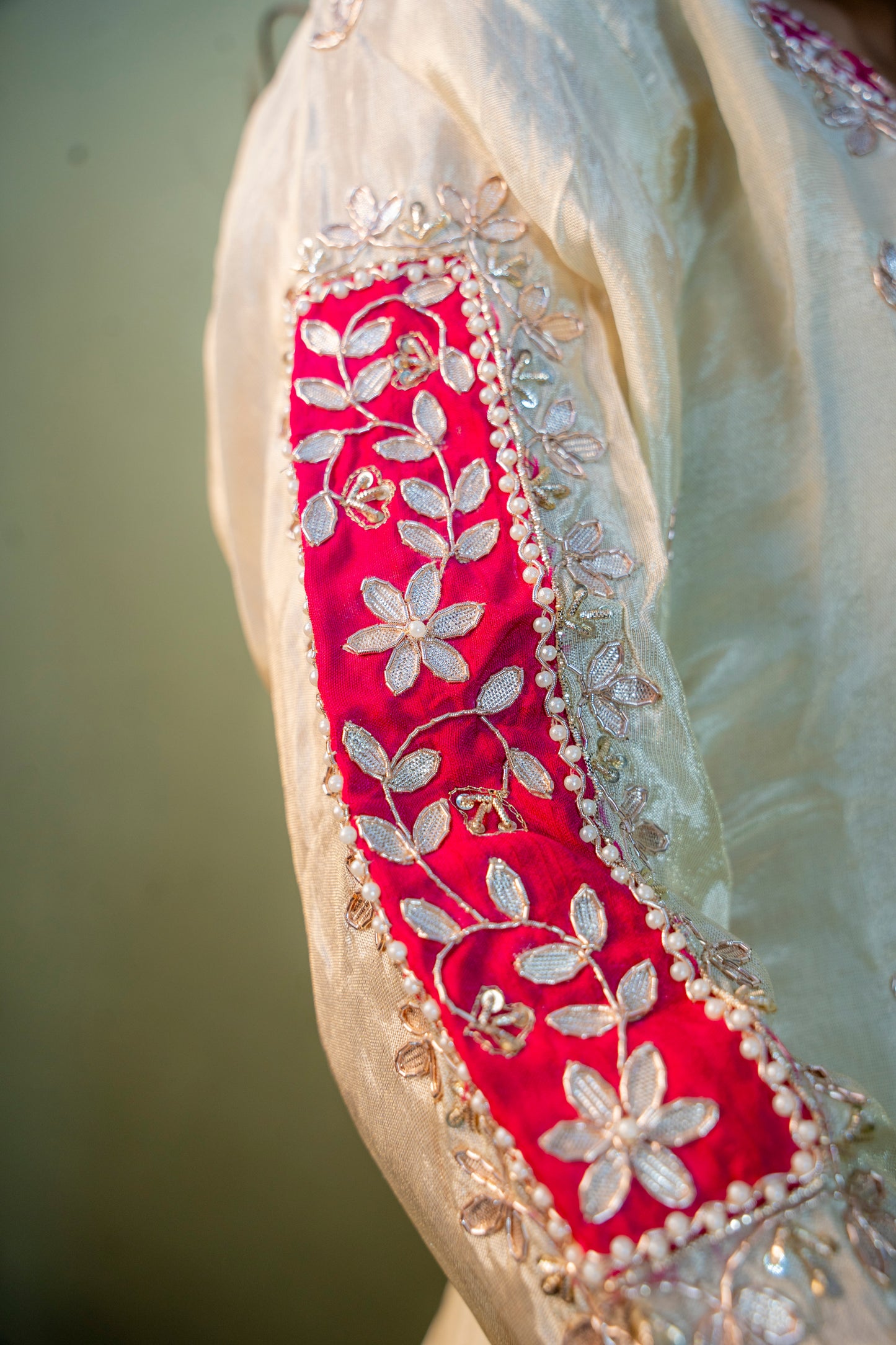 White with Pink Border Indo-Western 3-Piece Set