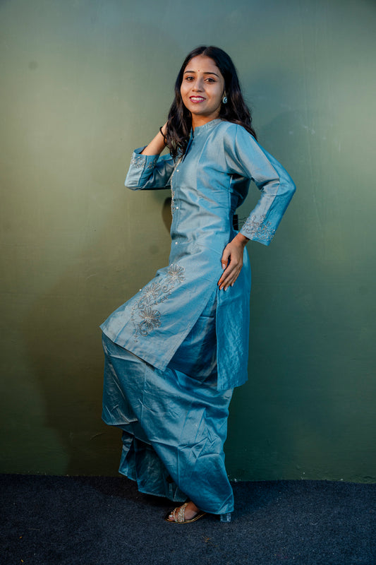 Sky Blue Indo-Western 2-Piece Set