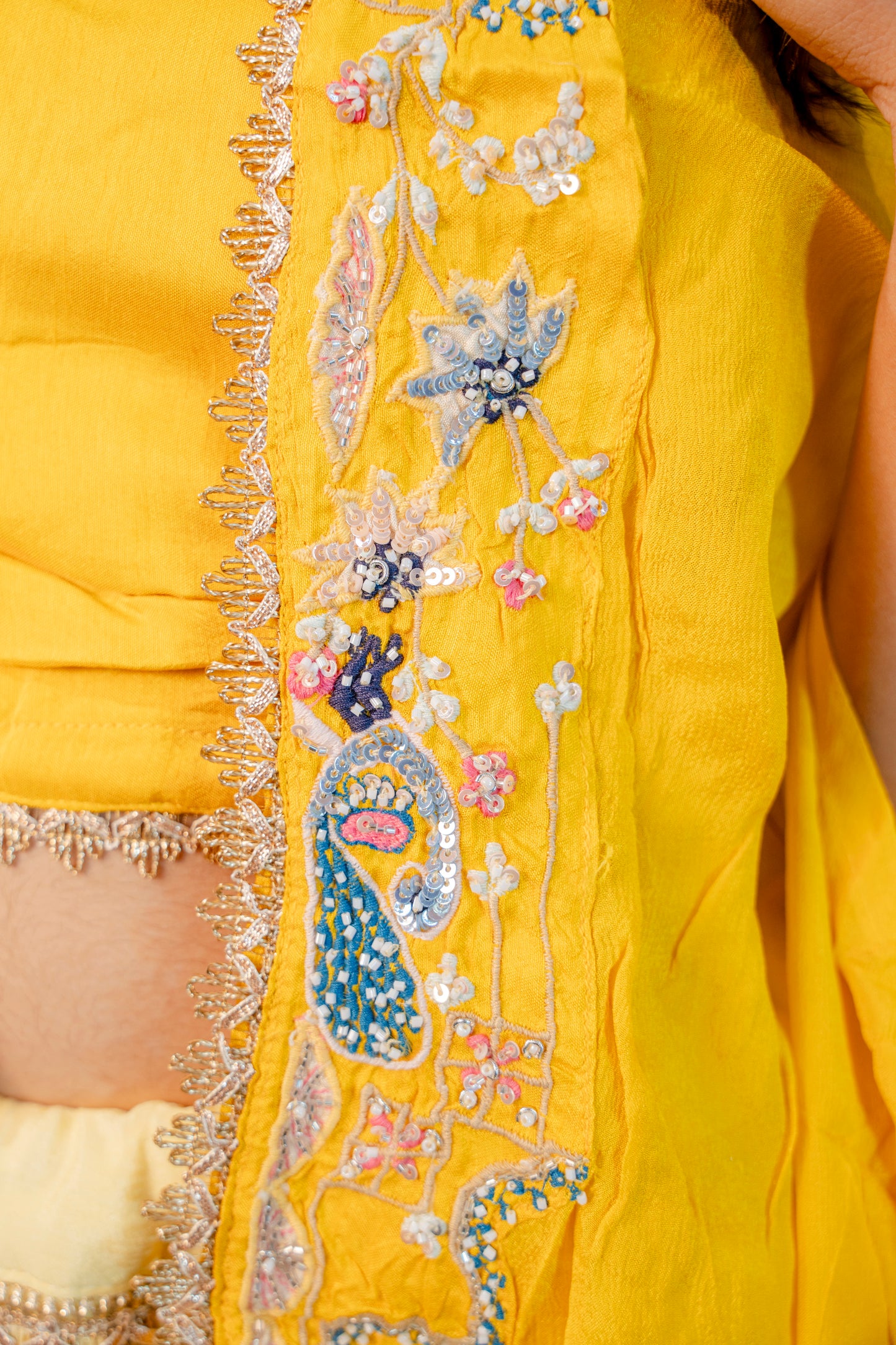 Golden Aura Yellow Piping & Stone Work Indo-Western 3-Piece Set