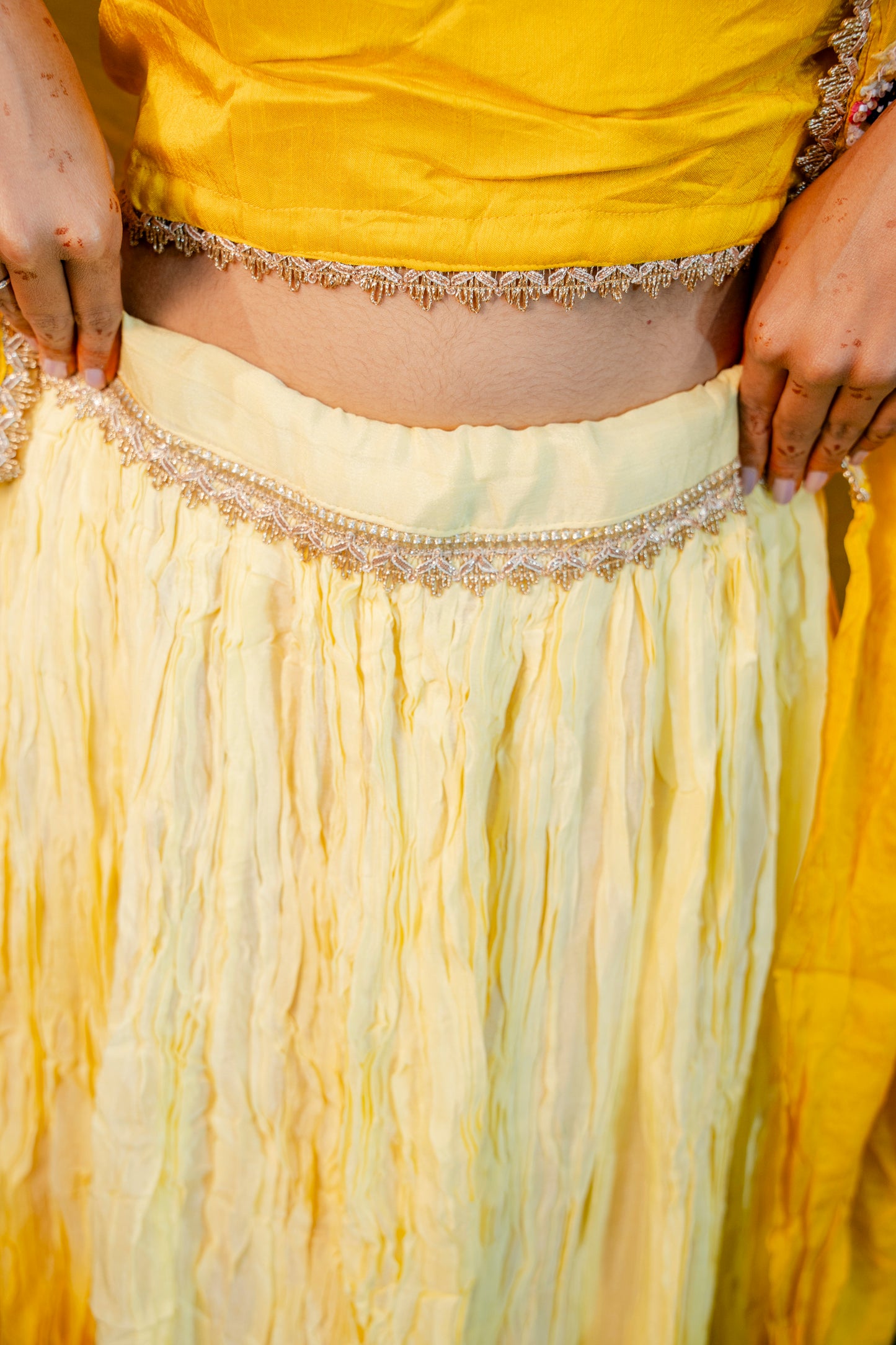 Golden Aura Yellow Piping & Stone Work Indo-Western 3-Piece Set