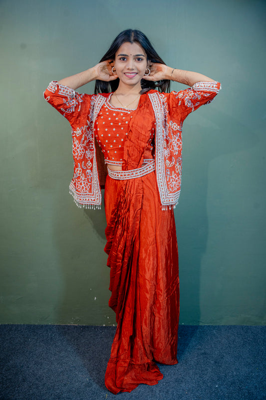 Amber Rust Indo-Western 3-Piece Ensemble