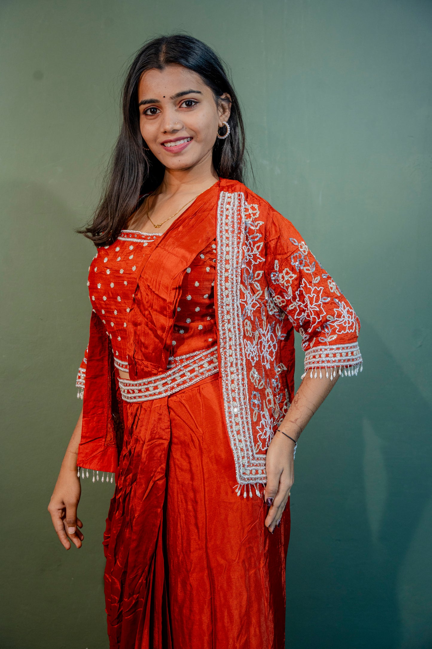 Amber Rust Indo-Western 3-Piece Ensemble