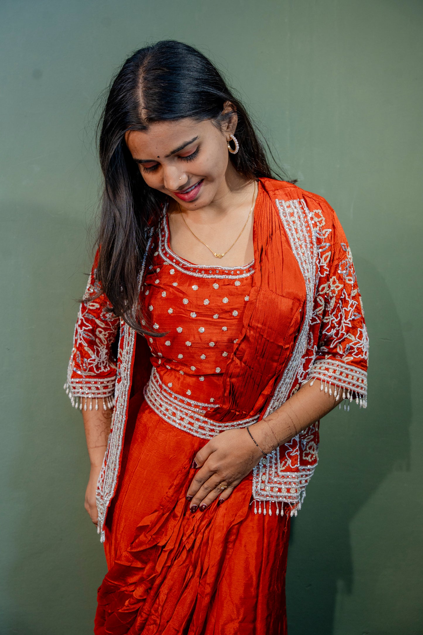 Amber Rust Indo-Western 3-Piece Ensemble