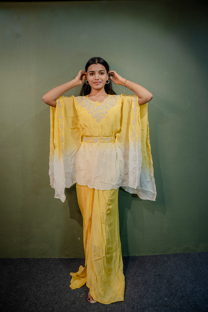 Radiant Yellow Piping Work Indo-Western 2-Piece Set