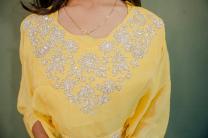 Radiant Yellow Piping Work Indo-Western 2-Piece Set