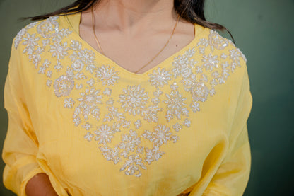 Radiant Yellow Piping Work Indo-Western 2-Piece Set