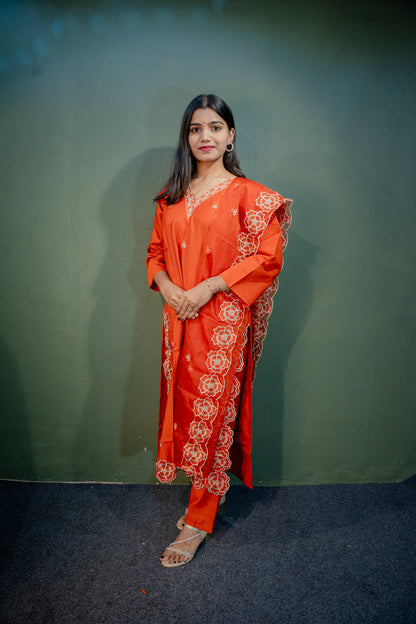 Rust Orange Roman Silk Dress