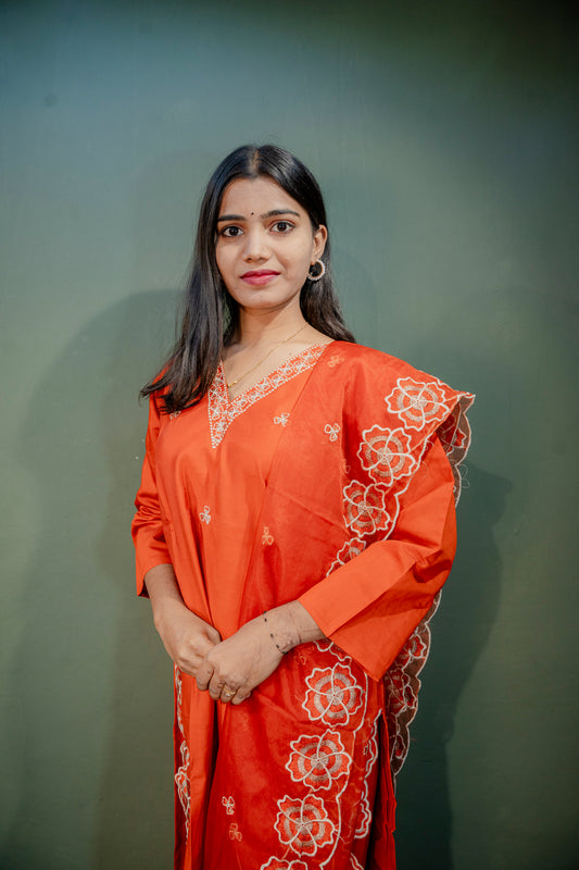 Rust Orange Roman Silk Dress