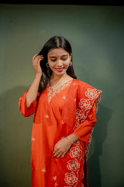 Rust Orange Roman Silk Dress