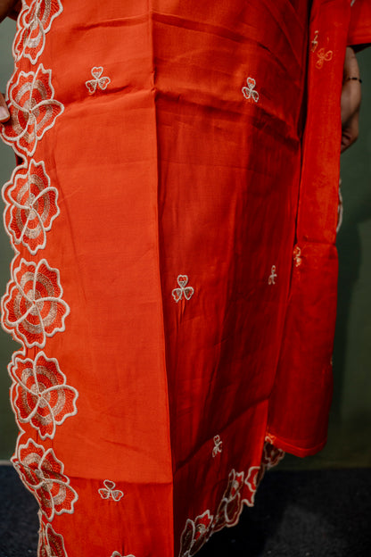 Rust Orange Roman Silk Dress