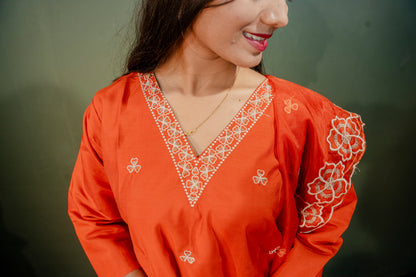 Rust Orange Roman Silk Dress