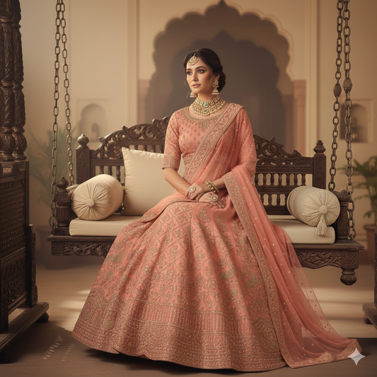 Stylish Peach Lehenga