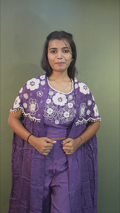 Royal Plum Indo-Western 3-Piece Ensemble