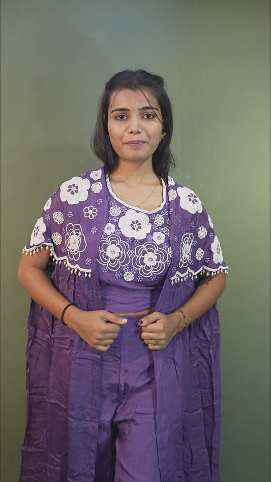 Royal Plum Indo-Western 3-Piece Ensemble