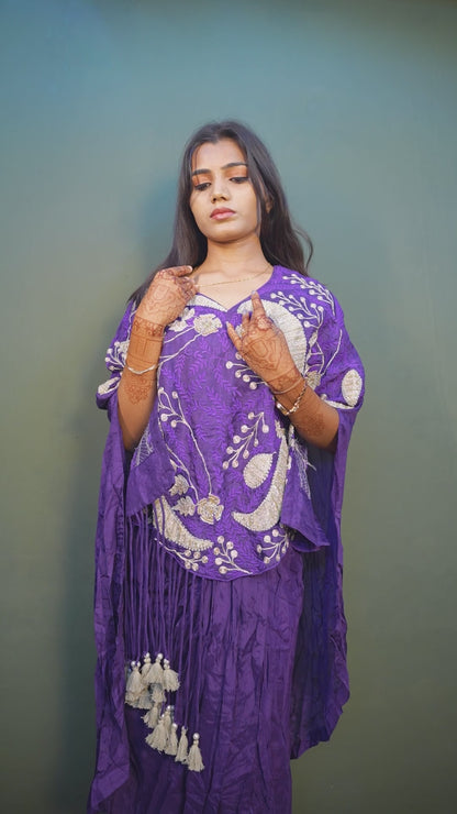 Purple Indo-Western 2-Piece Set with Hand Thread Work