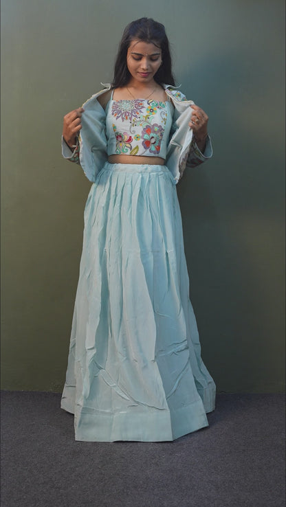 Sky Blue Indo-Western 3-Piece Set