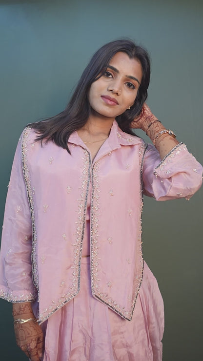 Elegant Peach Thread Work Indo-Western 3-Piece Set