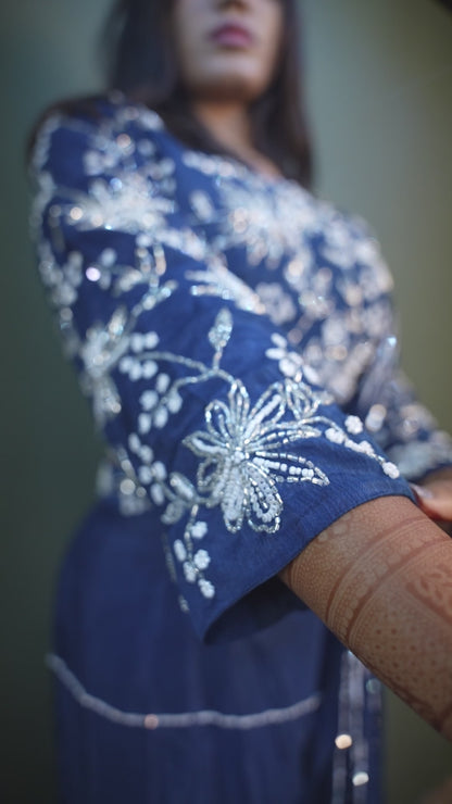 Elegant Navy Blue Thread Work Indo-Western 3-Piece Set