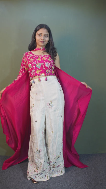 Blush Harmony Pink & Off-White Piping & Stone Work Indo-Western 3-Piece Set