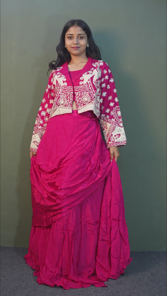 Rose Garnet Indo-Western 3-Piece Ensemble